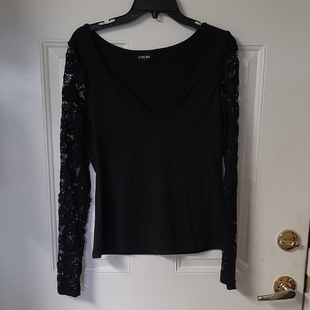 ChicMe Black Long Sleeve Lace Top